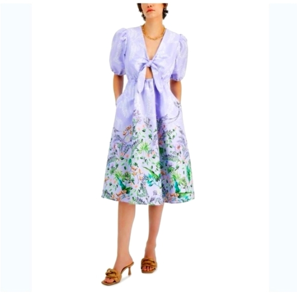 Lavender floral print dress by INC International Concepts with tie front - Picture 1 of 16
